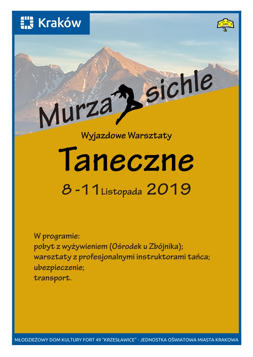 Zapraszamy dzieci i młodzież na wyjazdowe warsztaty taneczne do uroczego miejsca, położnego na skraju Tatrzańskiego Parku. Warsztaty Taneczne odbędą się w dniach 8 – 11 listopada 2019 roku. Zapraszamy!!!